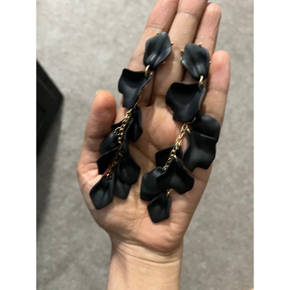 Black flower earrings , black leaf earrings , black acrylic earrings , large big - Picture 2 of 9